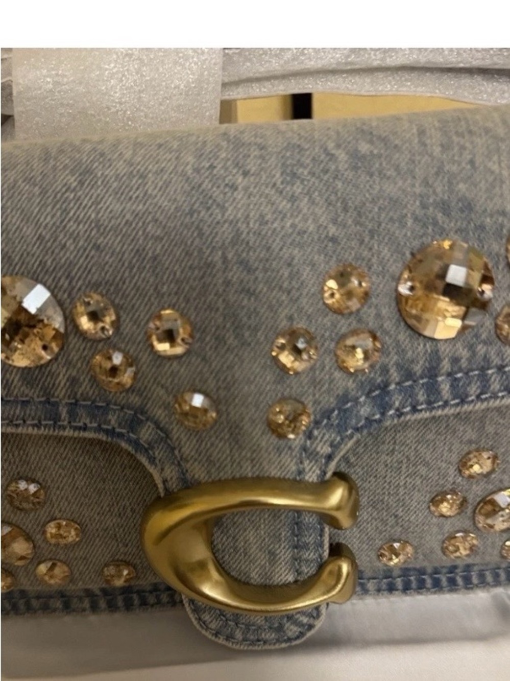 Coach Denim Crystal-Embellished Tabby 26 Bag in Light Blue - Picture 5 of 9